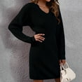 thumbnail image 4 of Quinlirra Sweater Dresses for Women 2025 V Neck Ladies Fashion Solid Color V-neck Drop Shoulder Long Sleeve Waist Waist Knitted Sweater Dress Black S, 4 of 5