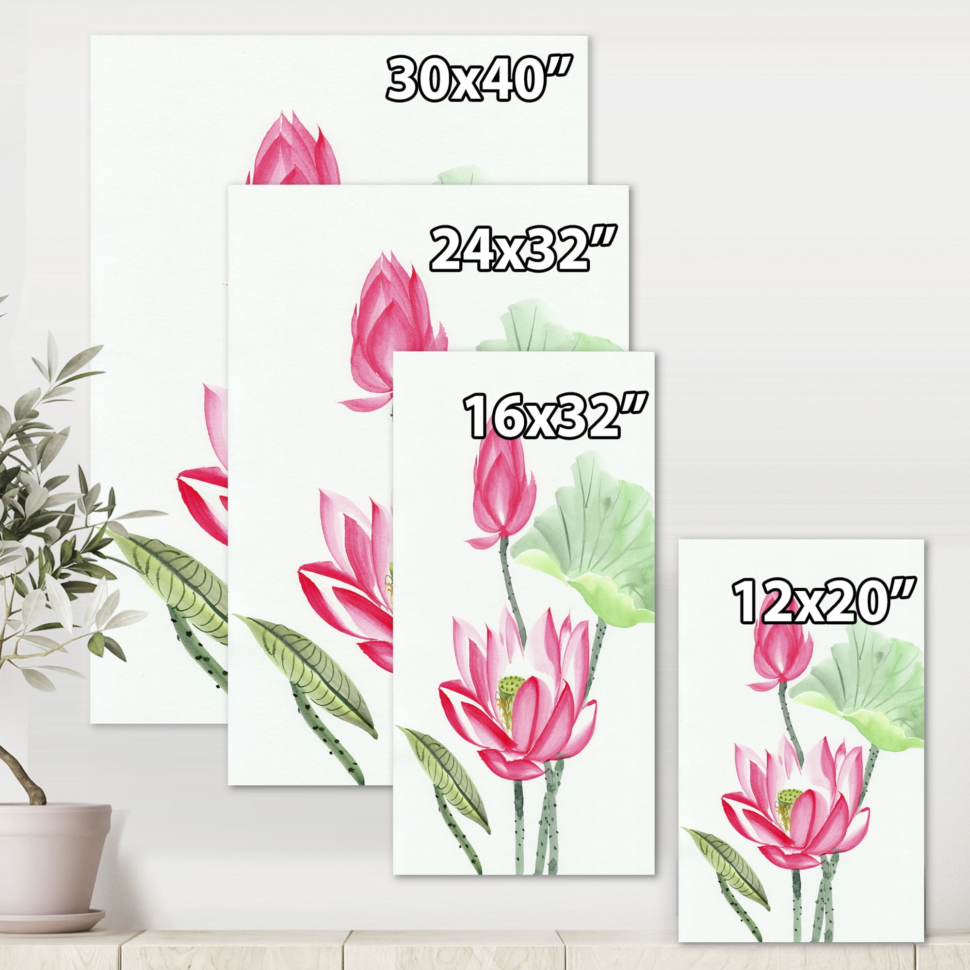 Designart ' Ancient Pink Lotus Flower ' Traditional Canvas Wall Art Print