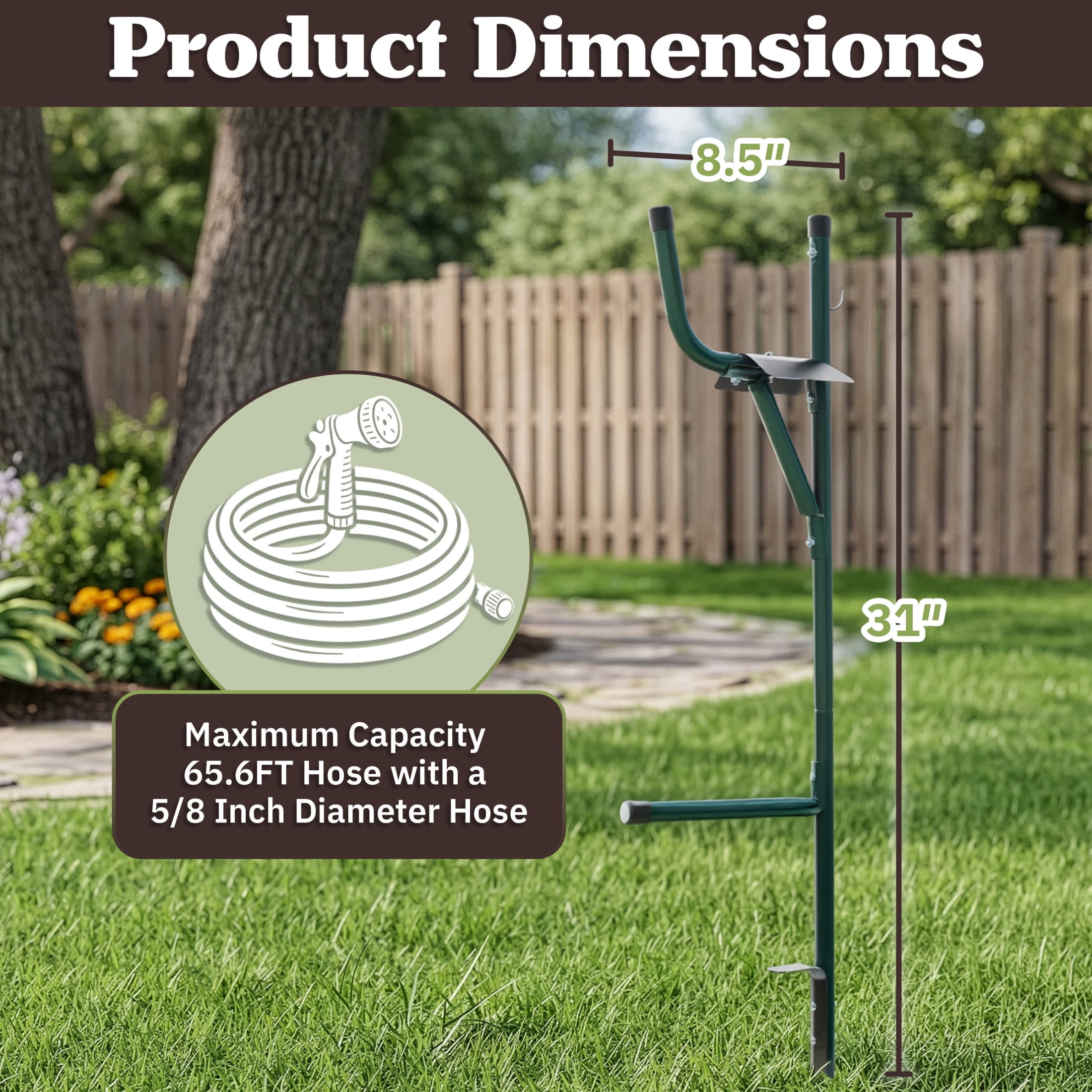 Pure Garden Water Hose Stand - Garden Hose Holder Freestanding Reel for 65.6ft of Hosing