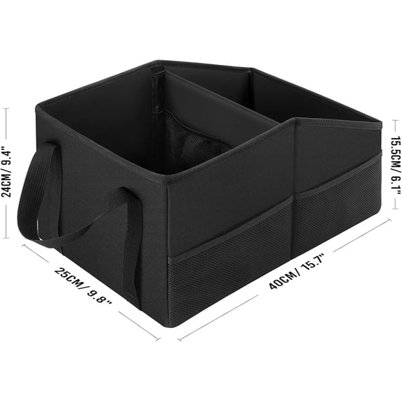 PLERISE Car Organizer with Dividers, Handles, and Mesh Pockets for Front and Back Seat or Floor (Black)
