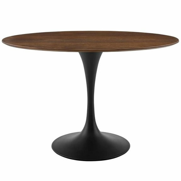 Hawthorne Collections 48" Oval Top Modern Metal Dining Table in Black/Walnut