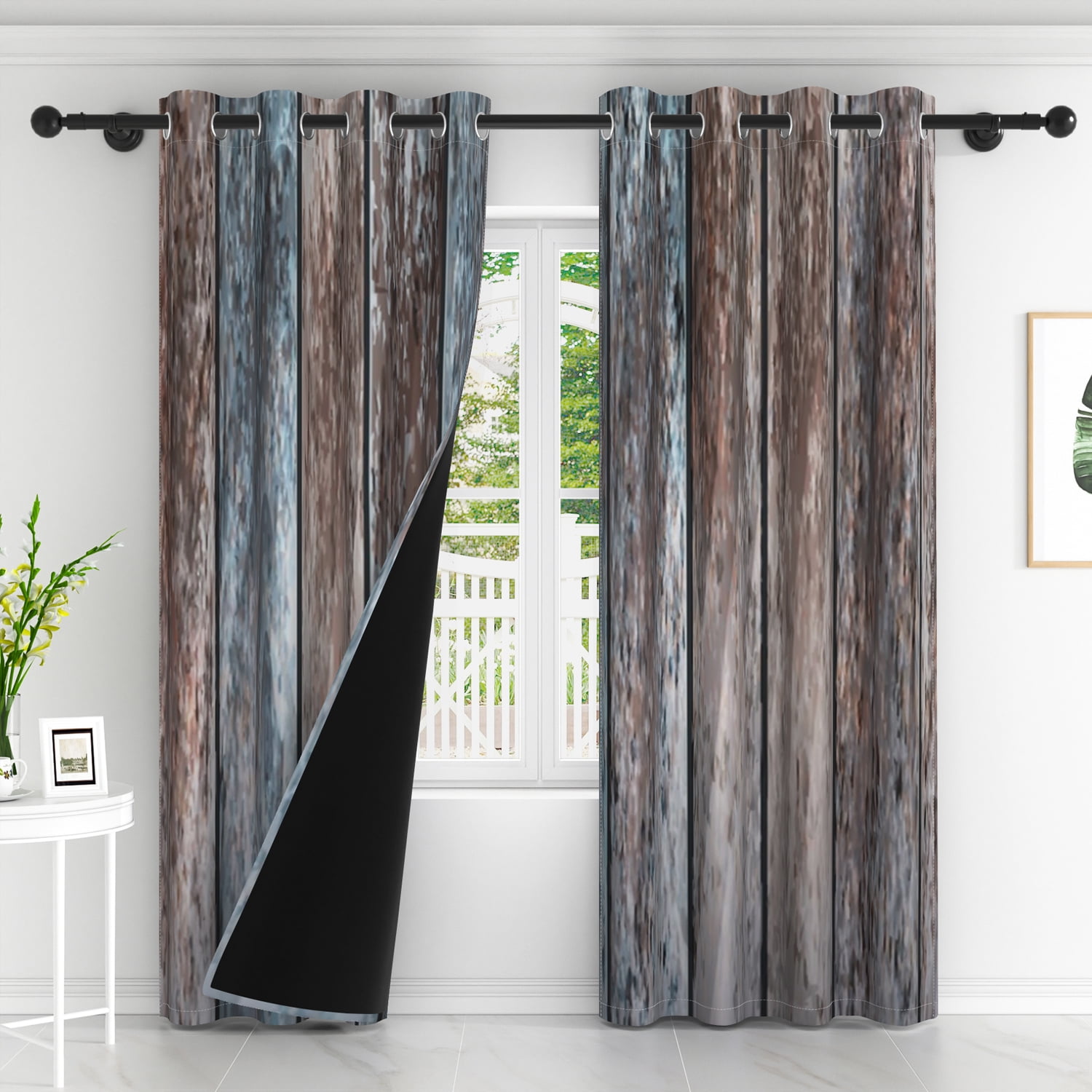 Lfeey Brown Blue Blackout Curtains for Bedroom, Set of 2, Room Darkening, 52x63 inches, Gray