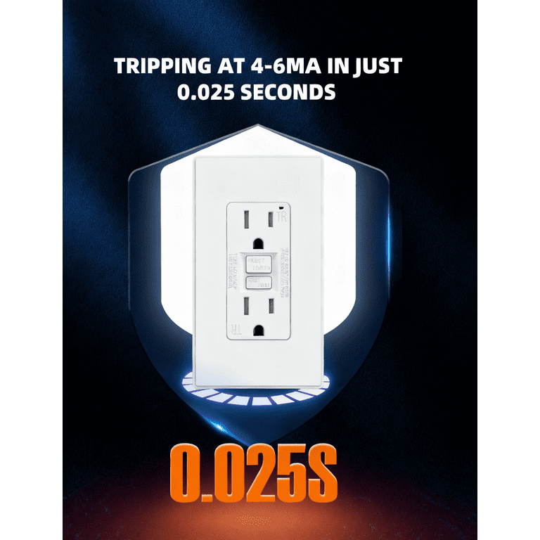 Hyper Tough GFCI Electrical Outlet 15A Ground Fault Auto-Monitor