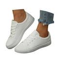 thumbnail image 3 of Women's Fashion Sneakers Flat Low-Top Lace-Up Comfortable School Casual Tennis Shoes Walking Travel Shoes Dress Sneakers(Color:White,Size:8), 3 of 9