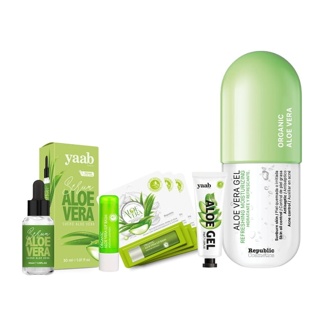 Republic Cosmetics Set Aloe vera con 3 Bálsamos para labios + Suero + Gel + Cápsula de Gel