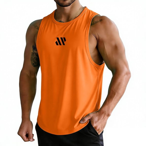 Vmvidoty Men's Tank Top Summer Sleeveless Shirts Quick Dry Muscle Shirts for Running Gym Workout Orange S