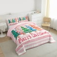 thumbnail image 3 of Manfei Happy Christmas Bedding Comforter Set,Watercolor Xmas Tree Twin Comforter Sets,Pink Geometric Lines Bedding Set For Kids,Breathable Home Decor Reversible,2pcs, 3 of 8