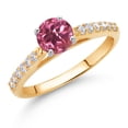thumbnail image 2 of Gem Stone King 10K Yellow and White Gold Pink Tourmaline and White Lab Grown Diamond Engagement Solitaire Ring (0.70 Cttw, Round 5MM, Gemstone October Birthstone, Available in Size 5, 6, 7, 8, 9), 2 of 4