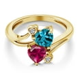 thumbnail image 3 of Gem Stone King 18K Yellow Gold Plated Silver London Blue Topaz Red Created Ruby and White Lab Grown Diamond Ring for Women (1.94 Cttw, Heart Shape 6MM, Gemstone November Birthstone, Size 9), 3 of 6