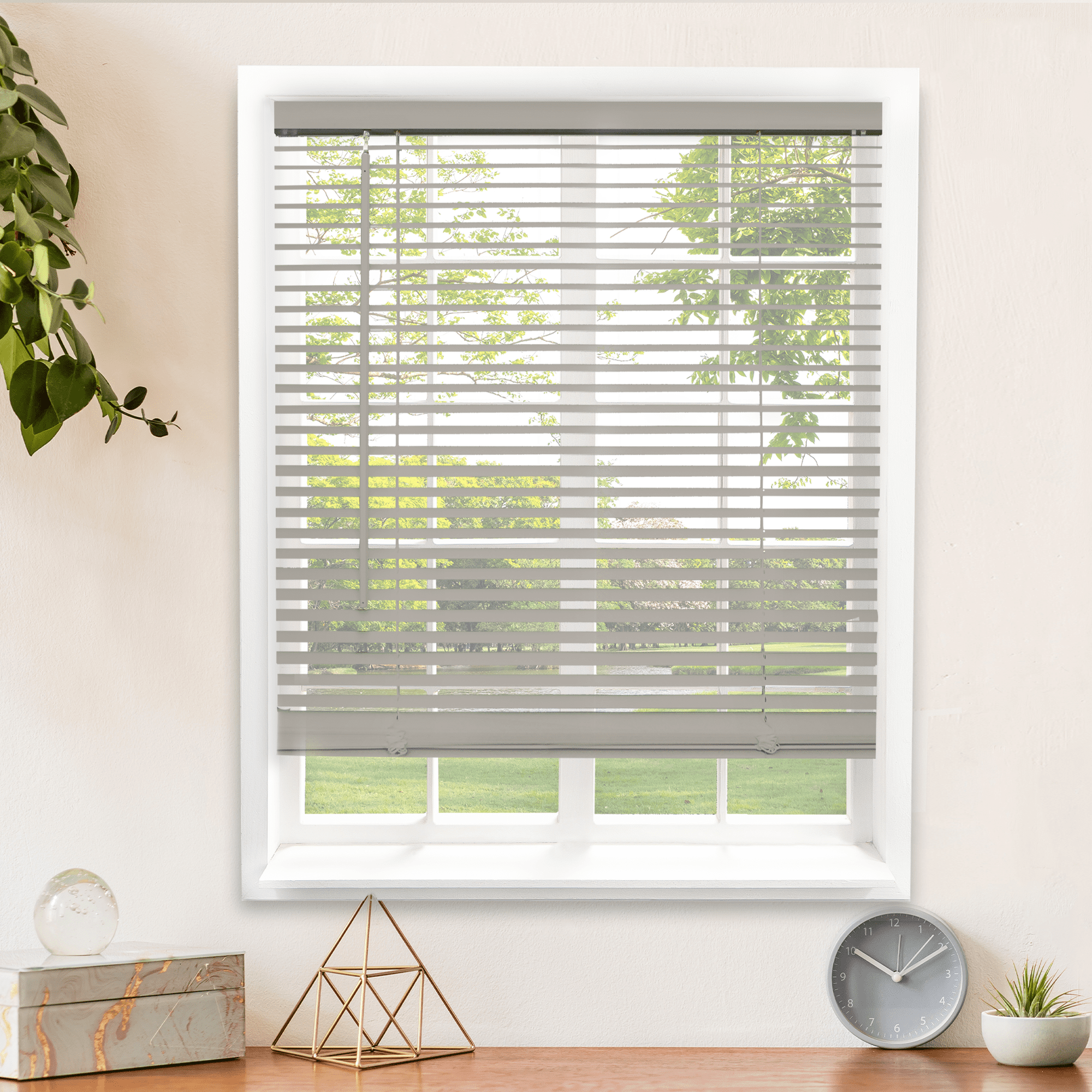 Chicology 38.5"W x 84"H Gray Cordless Vinyl Mini Window Blinds 1" Slats