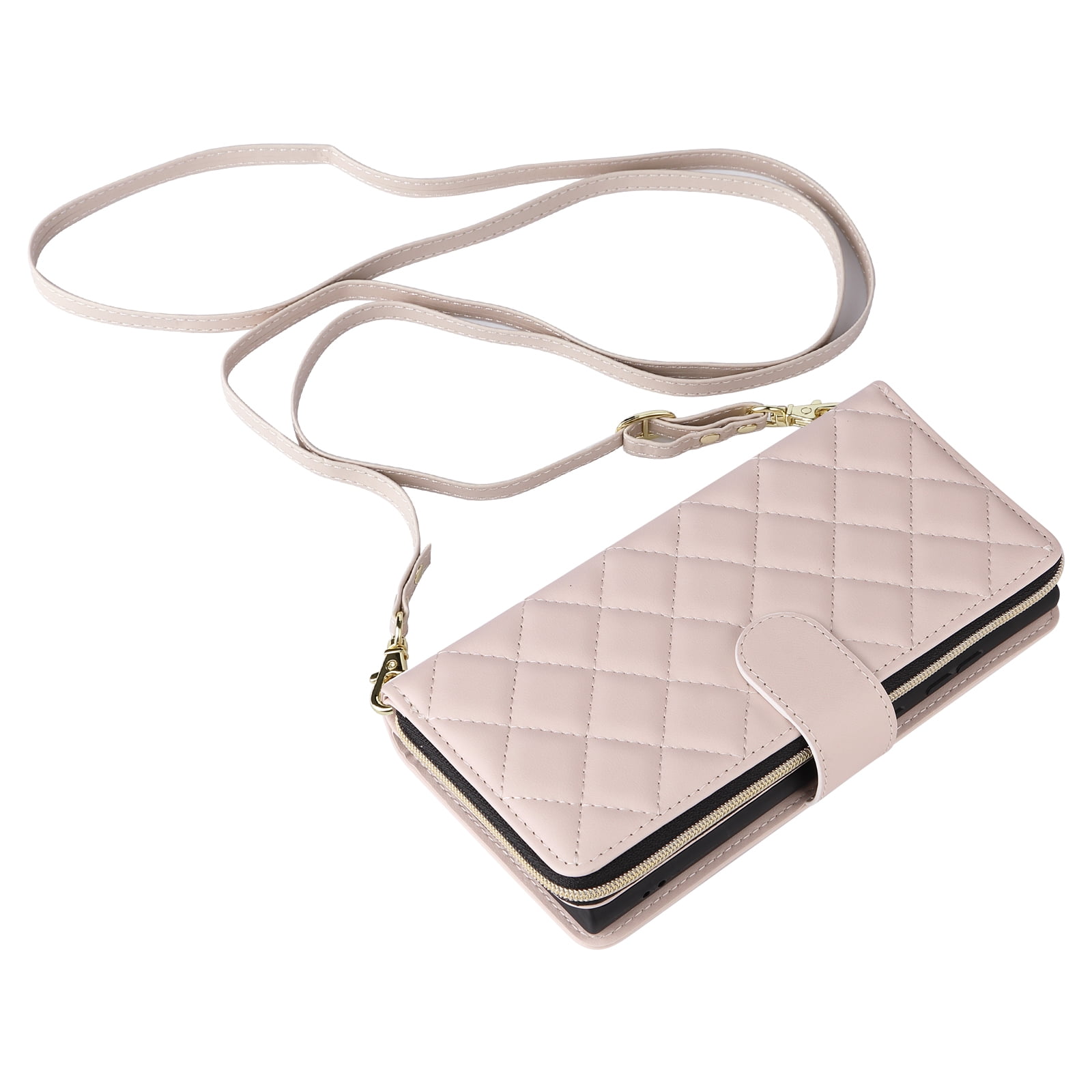 Compatible for Samsung Galaxy S24 Ultra Wallet Case, Crossbody Strap PU Leather Folio Phone Cover, Zipper Handbag Purse with Card Holder Lanyard Flip Stand for Samsung Galaxy S24 Ultra, Beige