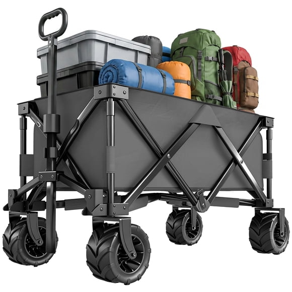 Outsunny Trolley on Wheels, Folding Camping Trailer, Dark Grey