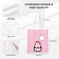 thumbnail image 4 of DouZhe Reusable Grocery Bags, Cartoon New Year Bird Pink Penguin Lightweight Polyester Canvas Cloth Tote Bag for Travle Gym Shopping School, 15" x 16", 4 of 7