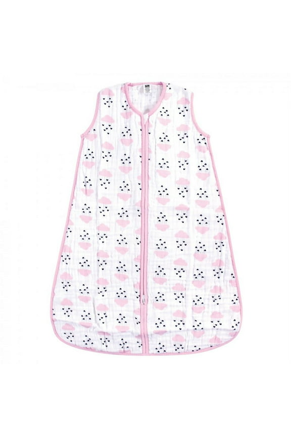 Infant Girl Muslin Cotton Sleeveless Wearable Sleeping Bag, Sack, Blanket, Clouds And Hearts, 18-24 Months