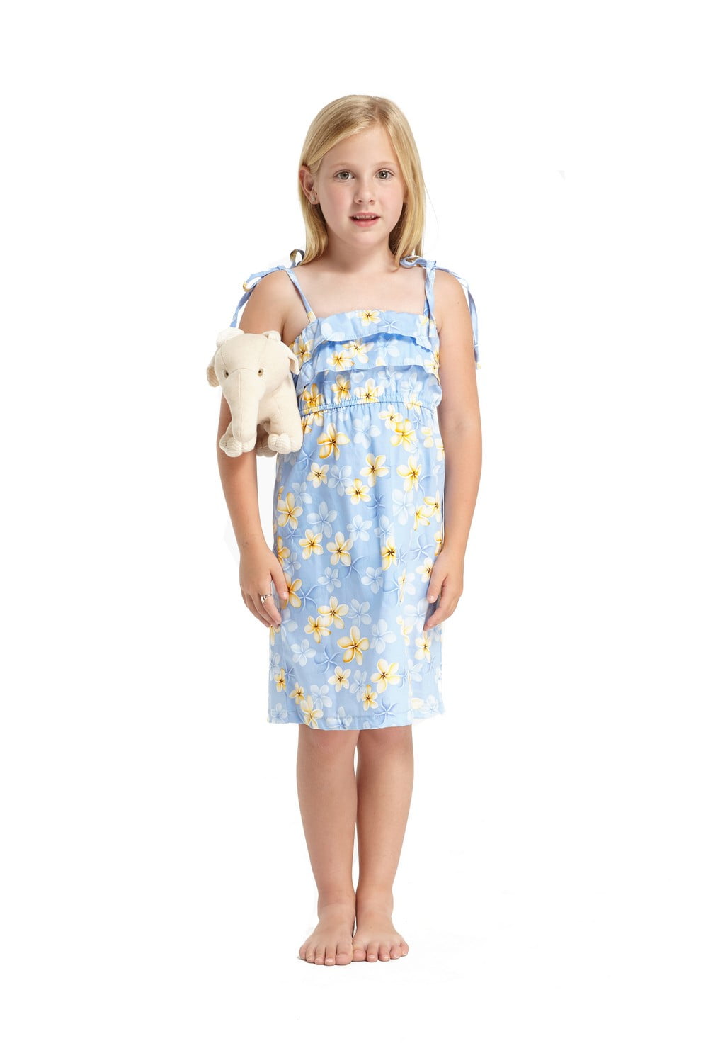 Hawaii Hangover  Made in Hawaii Girl Elastic Double Ruffle Hawaiian Luau Dress in Plumeria