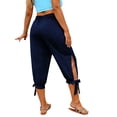 thumbnail image 5 of Women High Waisted Capri Pants with Pockets Tie Knot Straight Leg Cropped Trousers Summer Casual Beach Vacation Pull on Elastic Waist Crop Pants, Navy, 4XL, 5 of 6