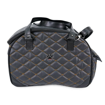 Small Pet Carrier for Small Dogs and Cats - Waterproof Faux Leather Pet Travel Tote Bag - Double Strap Travel Pet Carrier for Cat Travel Bag - 17.3 x 8.25 x 10.6 Inch - Black