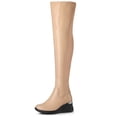 thumbnail image 1 of Botas Allegra K por Encima de la Rodilla con Plataforma y Tacón de Cuña Desnudo 37, 1 of 7