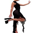 thumbnail image 4 of Women 3D Floral Strapless Tube Top Dress Gothtic Irregular Hem Ruffle Tassels Split Evening Club Party Dresses, 4 of 5