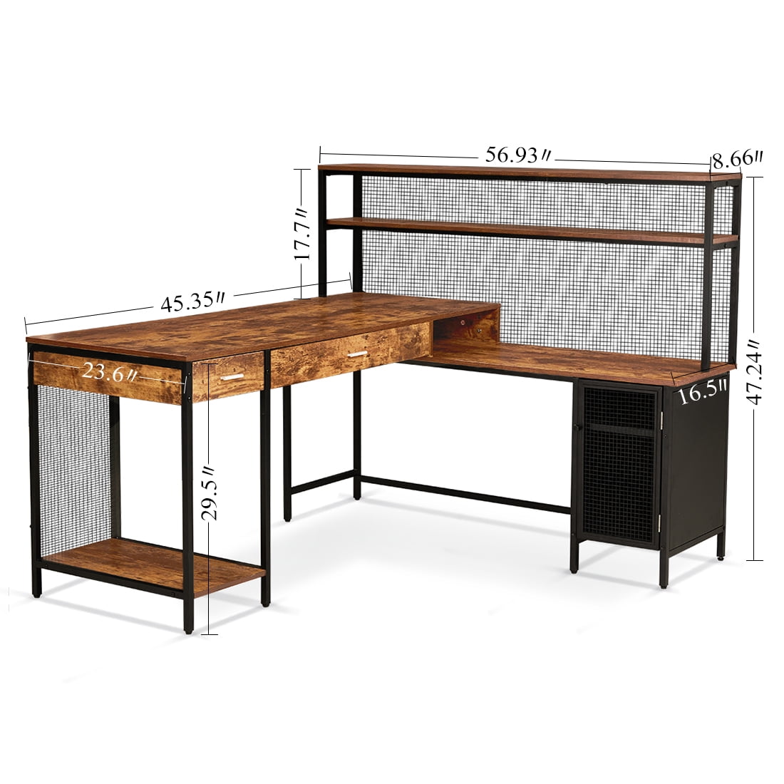 Better Homes Gardens Lindon Place LShaped Desk With Cage, Vintage Oak