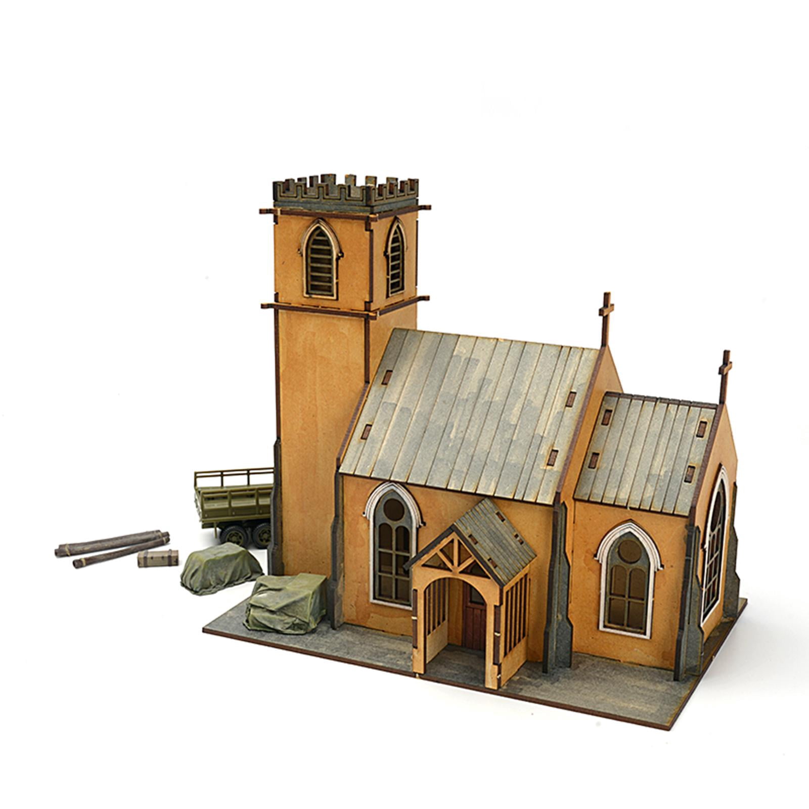 Miniature Building Model Church Kit Wooden Unfinished Paintable Puzzle for Adult Handicraft Hobby Scene