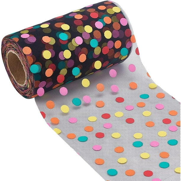 Rollos de tul de 25 yardas con lunares de colores, 5 pulgadas de ancho. Rollos de tela de tul negro. Carrete de tela de malla decorativa.