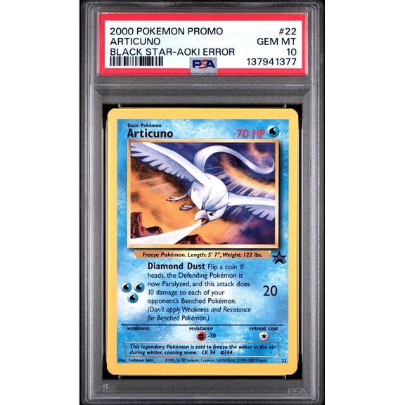 Graded 2000 PKM Black Star Promo Aoki Error Articuno #22 Trading Card Game PSA 10 Mint