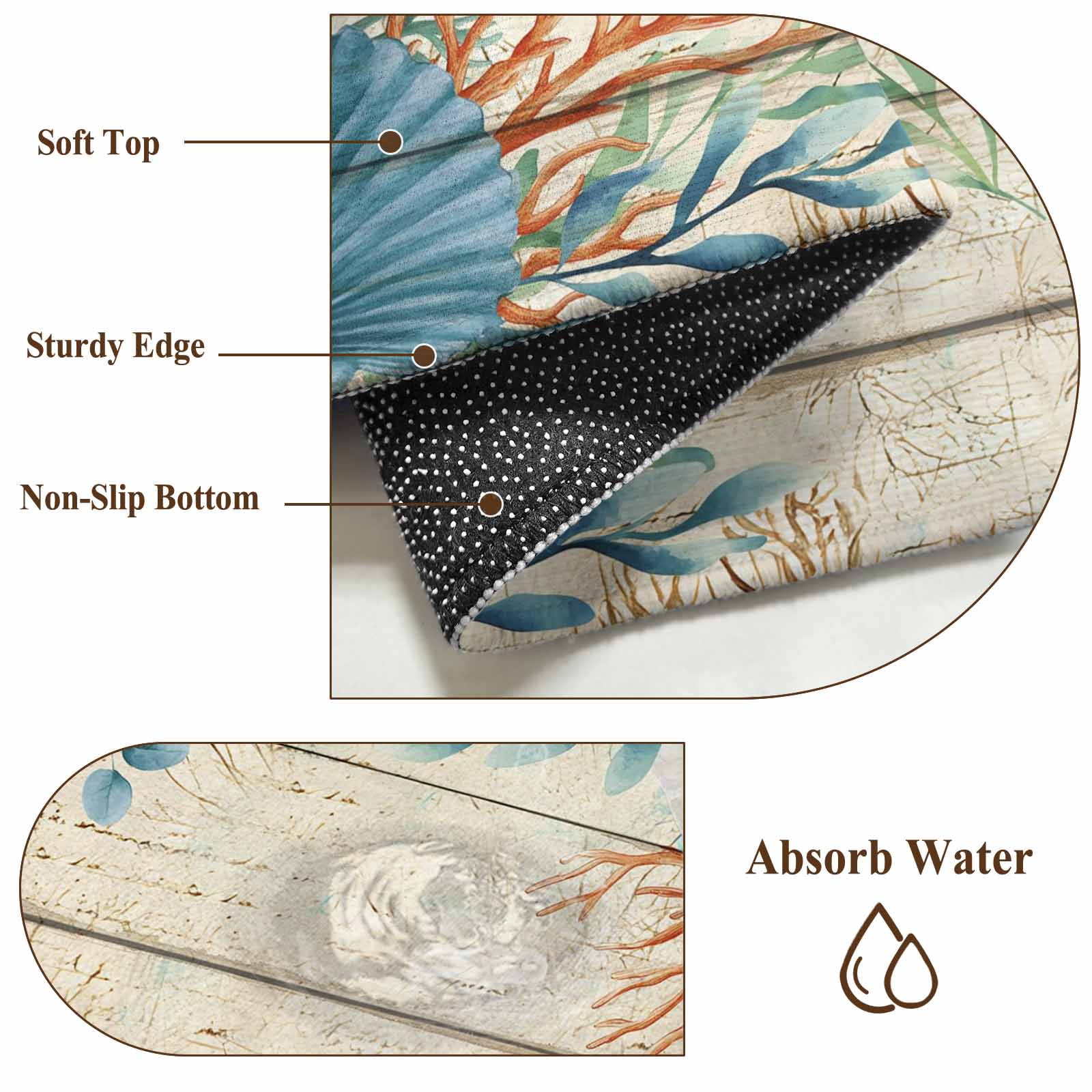 Rectangle Area Rugs 2.7 x 5 Ft, Beige Beach Coastal Non-Slip Residential Carpet, Summer Nautical Coral Shell Botanical Vintage Indoor Crawling Mats Runner Rugs for Living Room/Dining Room/Bedroom