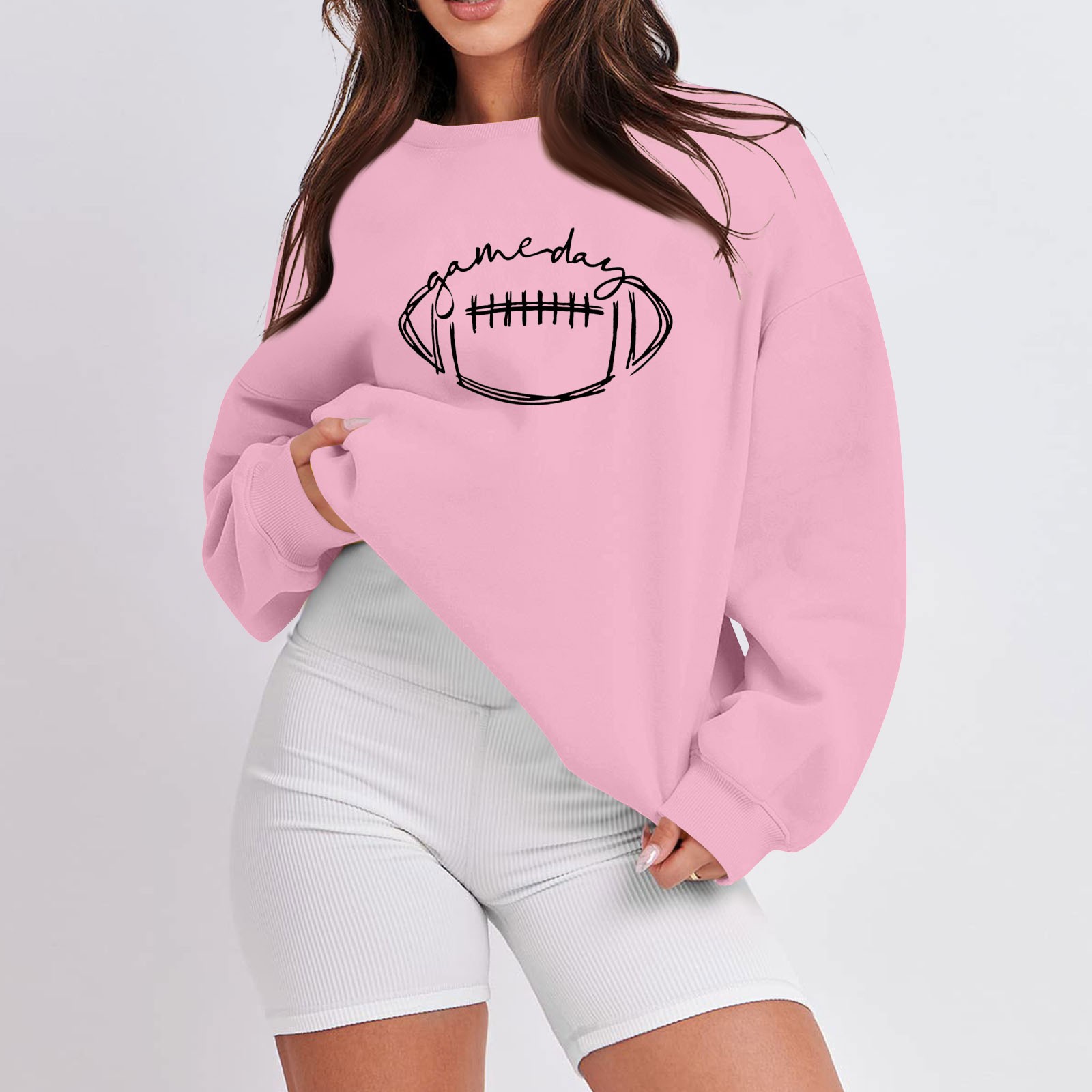 Game Day Sweatshirt for Women Funny Football Graphic Pullover Tops Long