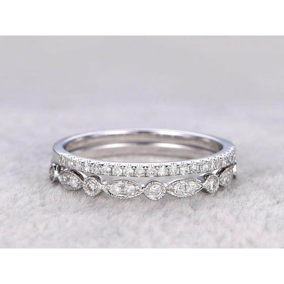 0.5 Carat 2 pcs Moissanite Diamond Wedding Ring Set Stacking art deco wedding band Ring set 10k White Gold