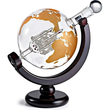 Whiskey Decanter Globe Gift Set - Rich Base Tray - Gold Whiskey Dispenser Airtight Stopper for Wine, Bourbon, Brandy, Juice, Water - Decanter Sets For Men Christmas Gifts for Dad Boyfriend Husband Him