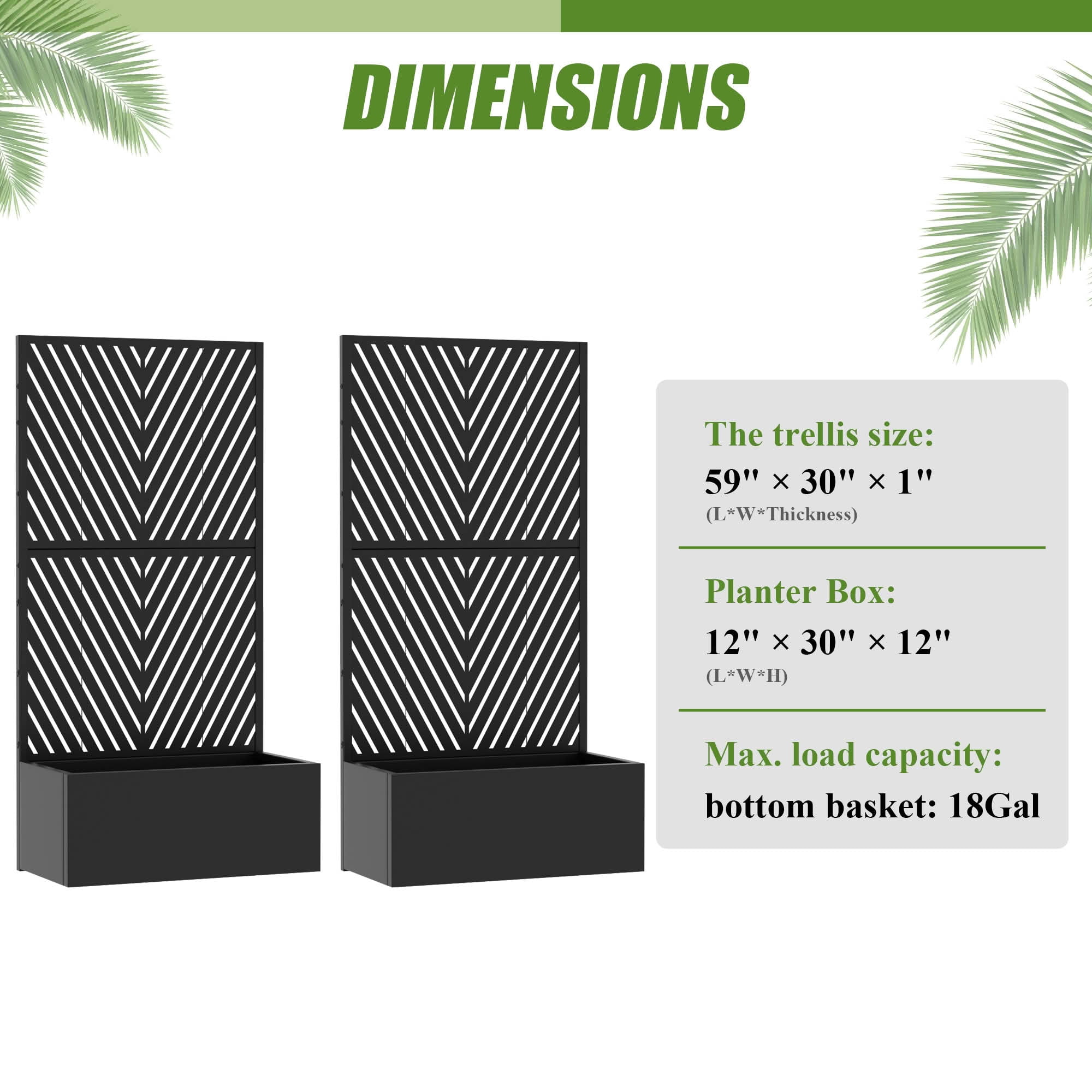 MAYEERTY 59X30" Metal Outdoor Black Privacy Screen with Planter Box for Backyard & Garden, 2 Piece Set, Double‑sided Installation