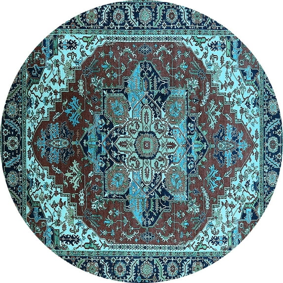 Ahgly Company Indoor Round Persian Light Blue Traditional Area Rugs, 3' Round