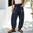 thumbnail image 2 of Women's Baggy Wide Leg Pants Casual Fall Trousers Drawstring Waist Barrel Sweatpants with Pockets Lounge Navy, 2 of 6