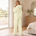 thumbnail image 5 of Women Polka Dot Hooded Sweatshirt 2 Piece Outfit, Long Sleeve Pullover Hoodie and Wide Leg Pants Matching Tracksuit Casual Loungewear for Fall Winter, 5 of 7