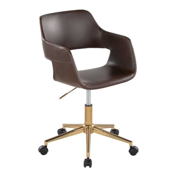 LumiSource Margarite Task Chair in Gold Metal, Espresso PU color