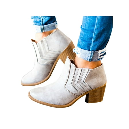 

Gomelly Ladies Ankle Boots Block Mid Heels Bootie Low Calf Stacked Heel Boot Lightweight Winter Shoes Walking Casual Short Booties Gray 6.5