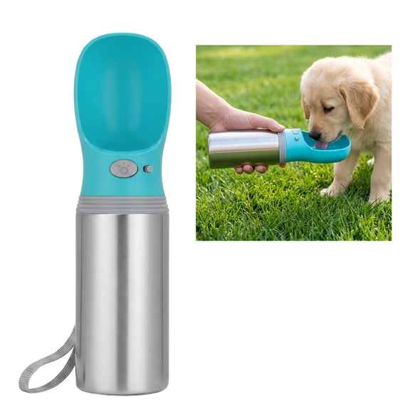 14 OZ Portable Dog Water Bottle, Stainless Steel Leak Proof Puppy Water Dispenser with Built-In Drinking Bowl for Travel, Walking, Hiking & Outdoor Activities