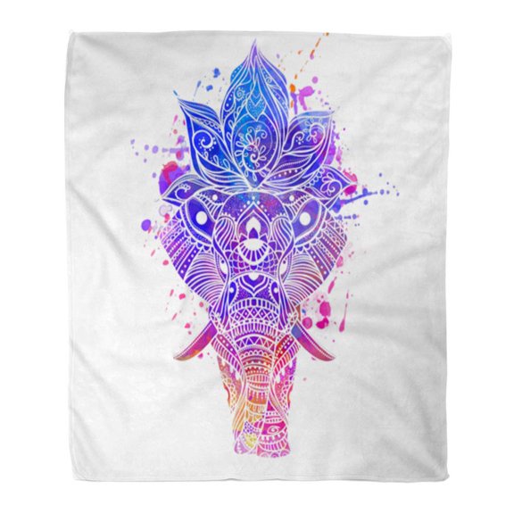 SIDONKU Throw Blanket Warm Cozy Print Flannel Greeting Beautiful Elephant of Pattern Map Bright Cup Canvas Comfortable Soft for Bed Sofa and Couch 50x60 Inches