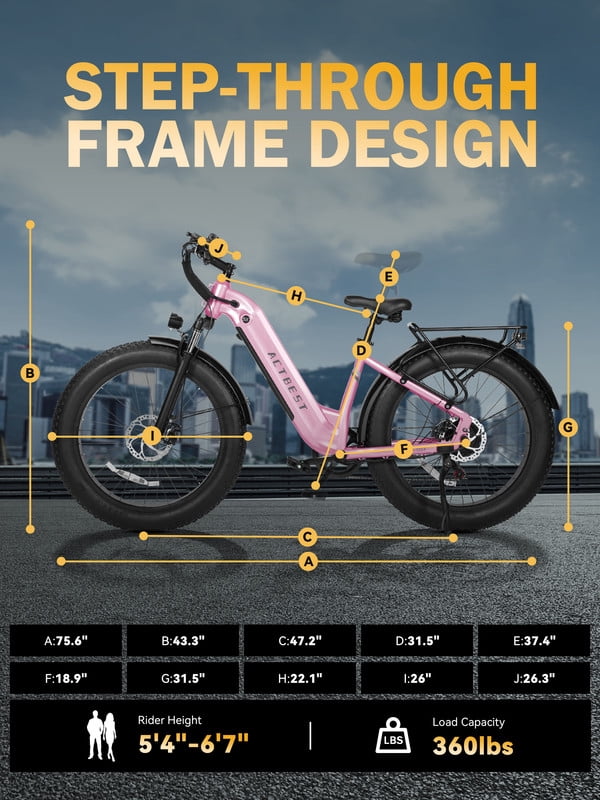 Electric Bike for Adults Peak 750W 20MPH Brushless Motor,48V Electric Mountain Bikes, 26"×4 Fat Tires Ebike,7 Speed (Pink)