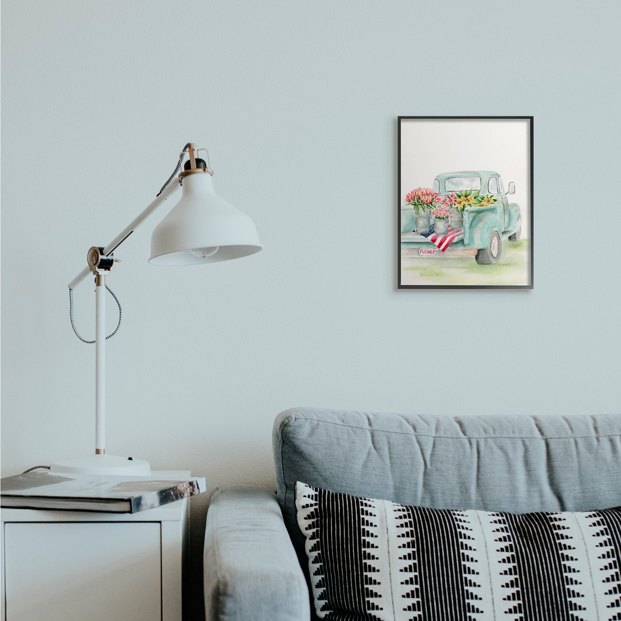 Stupell Industries Vintage Blue Pick-Up Truck Floral Farm Bouquets Black Framed, 11 x 14, Design by Melissa Hyatt LLC