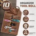 thumbnail image 2 of HNYG Tool Roll, 10 Pockets Tool Roll Up Pouch, Heavy Duty Waxed Canvas Tool Roll Bag, Chisel Wrench Spanner Tool Roll Organizer with Leather Rope, Brown, 2 of 8