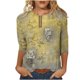 thumbnail image 2 of ICHUANYI Clearance Women's Fashion Printed Loose T-shirt 3/4 Sleeves Blouse Round Neck Casual Tops(Yellow, L) ICHUANYI WER2023080809048, 2 of 4