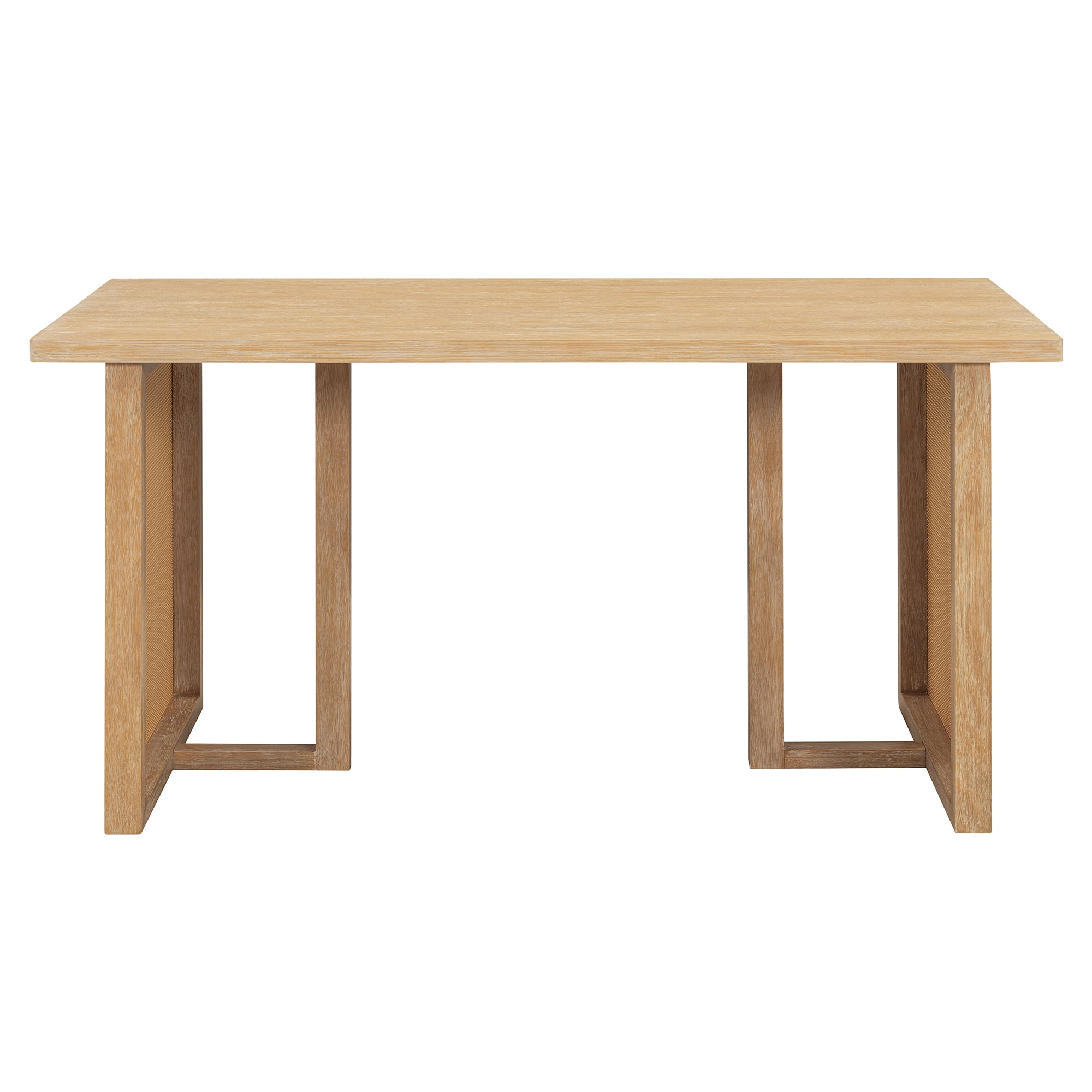 Euroco 7-Piece Farmhouse Solid Wood Dining Table Set for 6, 59.8" Rectangular Kitchen Table with 6 Rattan Chairs & L Shaped Legs,Kitchen Furniture for Dining Room,Natural