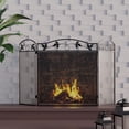 thumbnail image 4 of Calidola 3-Panel Foldable Black Steel Fireplace Screen Spark Guard Fence,Leaf Design Screen Metal Decorative Mesh Cover, 4 of 7