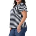 thumbnail image 2 of DARING DIVA Women's Plus Round Neck Striped Ruffle Blouse 2X Navy Blue, 2 of 6