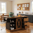 thumbnail image 4 of Homy Casa 55.5" Farmhouse Kitchen Island with Drop Leaf, Power Outlets, 3 Drawers, Shelves & Spice Rack, 4 of 9