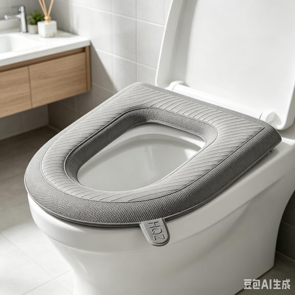 Waterproof EVA Toilet Seat Cover with Lift Tab, All Seasons Universal Washable Soft Toilet Seat Cushion, Non-Slip Reusable Quick Dry Bathroom Toilet Pad for Standard Oval Toilets