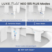LUXE Bidet NEO 185 Plus – Dual Nozzle, Bidet Attachment, EZ-Lift Hinges, 360° Self-Clean (Chrome)