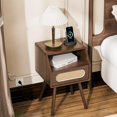 thumbnail image 6 of Nightstands Set of 2,Mid Century Modern Nightstand with Charging Station,Rattan Side Table with Drawer,Boho End Table with Storage,Wood Bedside Tables for Bedroom,Walnut, 6 of 7
